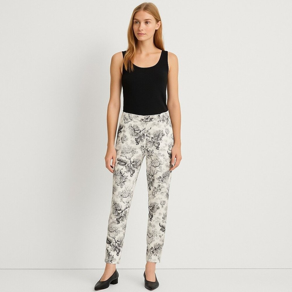 Zara Woman Monochrome Floral Print Slim Ankle Pants Size 8
